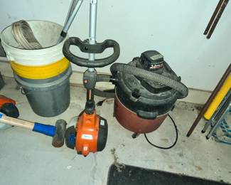 SMALL SHOP VAC, PAIR OF HUSQVARNA STRING TRIMMERS
