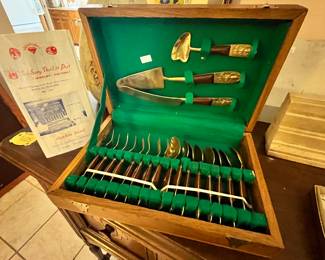 BRASS & ROSEWOOD FLATWARE SET FROM THAILAND