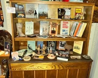 MCM BUFFET & SHELF HUTCH - FULL OF TEXANA & VICTORIA HISTORY BOOKS!