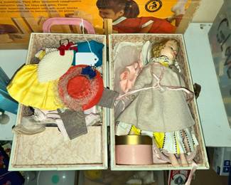 SMALL DOLL TRUNK w/ DOLL & CLOTHES