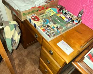 SEWING ITEMS, MAPLE KNEEHOLE DESK