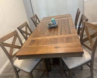 Rustic Wood Dining Table with Six Chairs