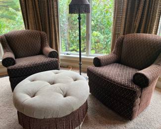 2 Brown Chairs & Ottoman