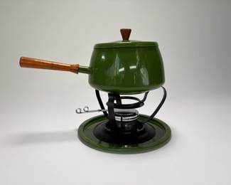Vintage Avocado green Fondue Set
