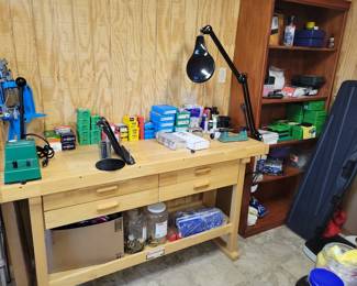 Reloading equipment and solid wood work bench