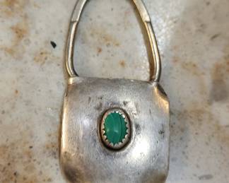 Navajo silver and malachite keyring