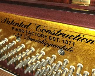 Rieger Kloss model 122 Demichippendale upright piano and adjustable bench