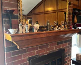 Large mantle mirror gold trim.  
