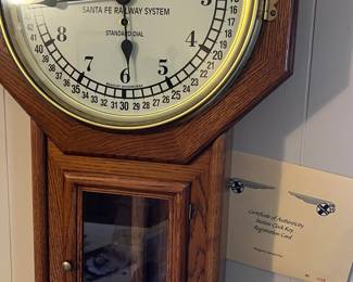 Railroad peeps!!!  The real deal Santa Fe railway system standard dial clock. Works like new!  Certificate of authenticity with key.  