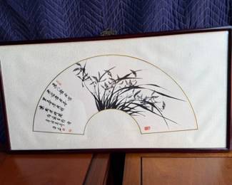 261 FramedChineseInkWashPaintingofOrchidsWithCalligraphy