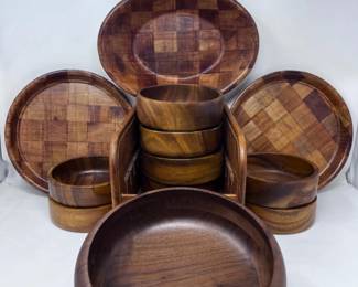 145 WoodBowlsTeakBreadboxUluKnifeandBowlSet