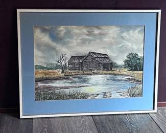 152 OriginalWatercolorCabinByTheLakeByHKCobb