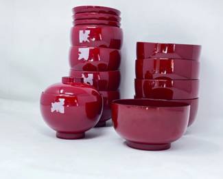 45 10JapaneseLacquerSoupBowlsand5Lids