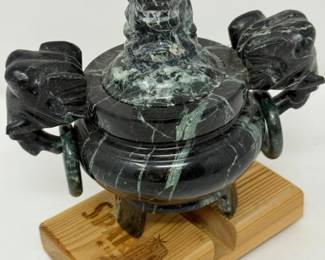 150 SpottedBlackMarbleCenserwithFooDogLid