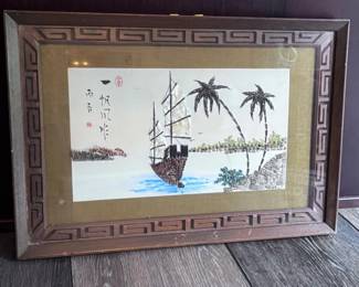 163 VintageShellArtofChineseSailingVessel