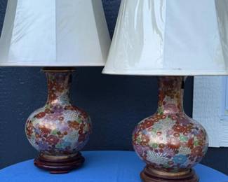 109 JapaneseSatsumaMillefleurPorcelainLampPair