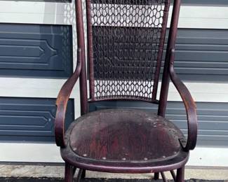 266 AntiqueBentwoodChairWithWovenBack