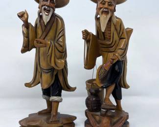 48 2HandCarvedWoodenChineseFishermen