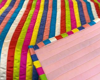 117 MultiColorSatinStripeThrowQuilt
