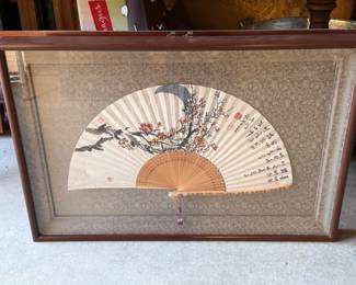 14 HandPaintedChinesePlumBlossomFaninRedwoodBoxFrame