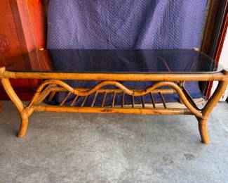 258 MCMBambooCoffeeTableWithSmokeGlassTop