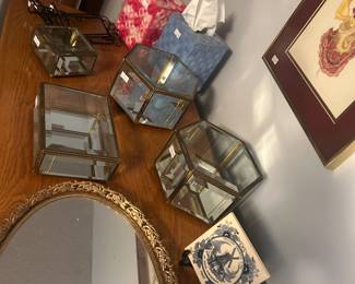 Glass and brass trinket boxes