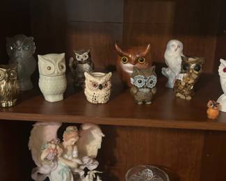 Lots of owls - glass, wood, ceramic, stone, etc. 