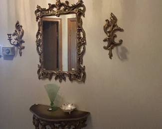 MCM wall set, uranium glass fan vase 