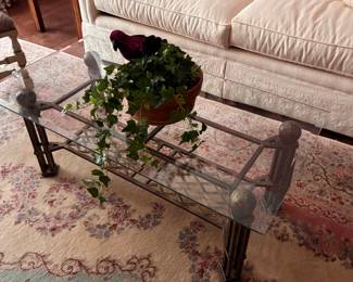 Glass top and metal coffee table
