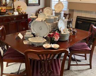 Japanese China set, 1940’s(?) dining room set with six chairs, leaf and table protector pad