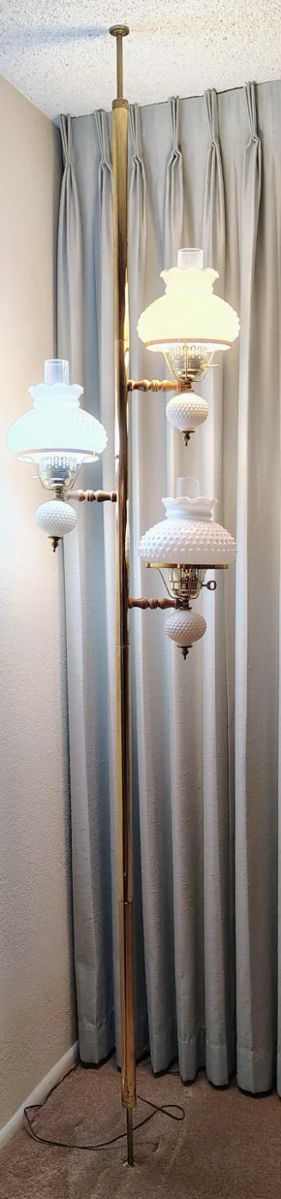 milk glass tension pole lamp