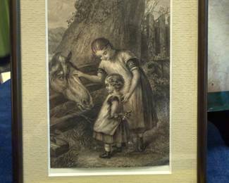 Framed bookplate engraving by G.H. Thomas, titled “Want of Confidence”