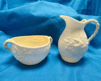 Vintage Irish Belleek "IVY" Creamer & Sugar Bowl