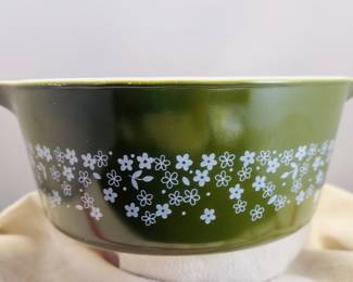 Vintage Pyrex Spring Blossom Crazy Daisy Green Large Casserole Dish #475-B