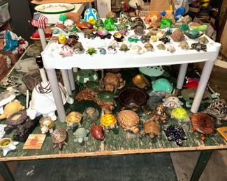 TURTLES!!!! A wide variety of turtles big & small, some for indoor & some for outdoor,  all sorts of different make up of what they are made of... including desk lamps, sterling silver charms, plant holders, candle holders...