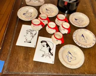 Top left is a miniature Princess phone with a pen, upper right is a salesman sample felt Stetson with its original box, 5 Rowe birds, 6 Winking Santa cups, and 2 Epeso 'Shake Chain Face' cards.  