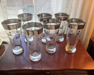 7 Mid Modern Silver Trimmed Cocktail Glasses