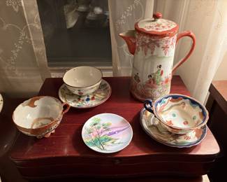 Oriental Tea Set and Assorted Oriental Cups and Saucers ( More Not Shown)