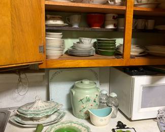 Assortment of dishes and Cookie Jar