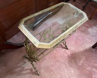 Vintage Brass and Glasstop Magazine Rack