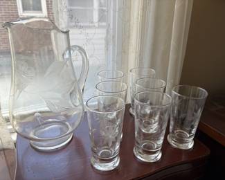 Crystal Pitcher and 7 Glasses