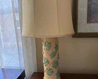 Tall Beige and Green Ivy Lamp