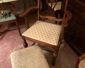 Vintage Padded Chair with Matching Foot Stool
