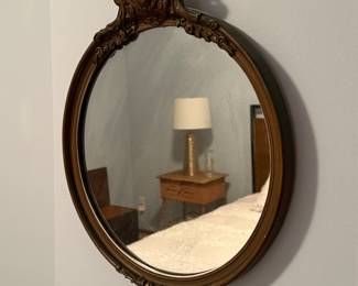 Wood carved oval mirror 