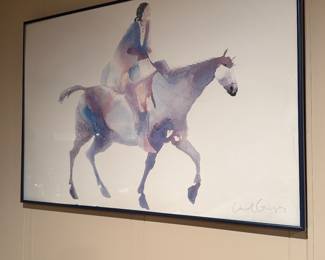 Carol Grigg Native American Watercolor Woman on Horse Framed and Signed