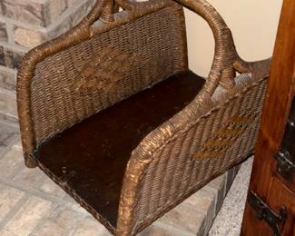 Wicker fireplace log holder
