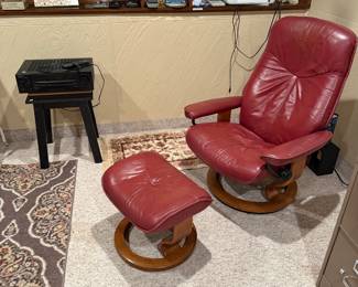 Burgundy Elornes Stressless Chair and ottoman