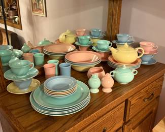 Huge collection of Lu-Ray pastels dinnerware, serving platters, teapot,creamer & sugar
