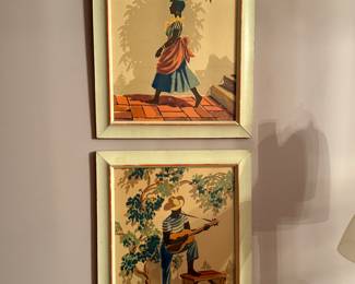 Art woman with fruit, man with guitar