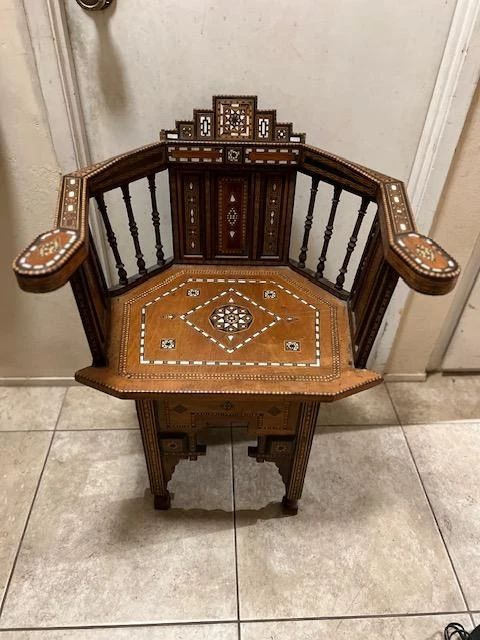 Moroccan Eastern Inlaid Mosaic Wood Chair